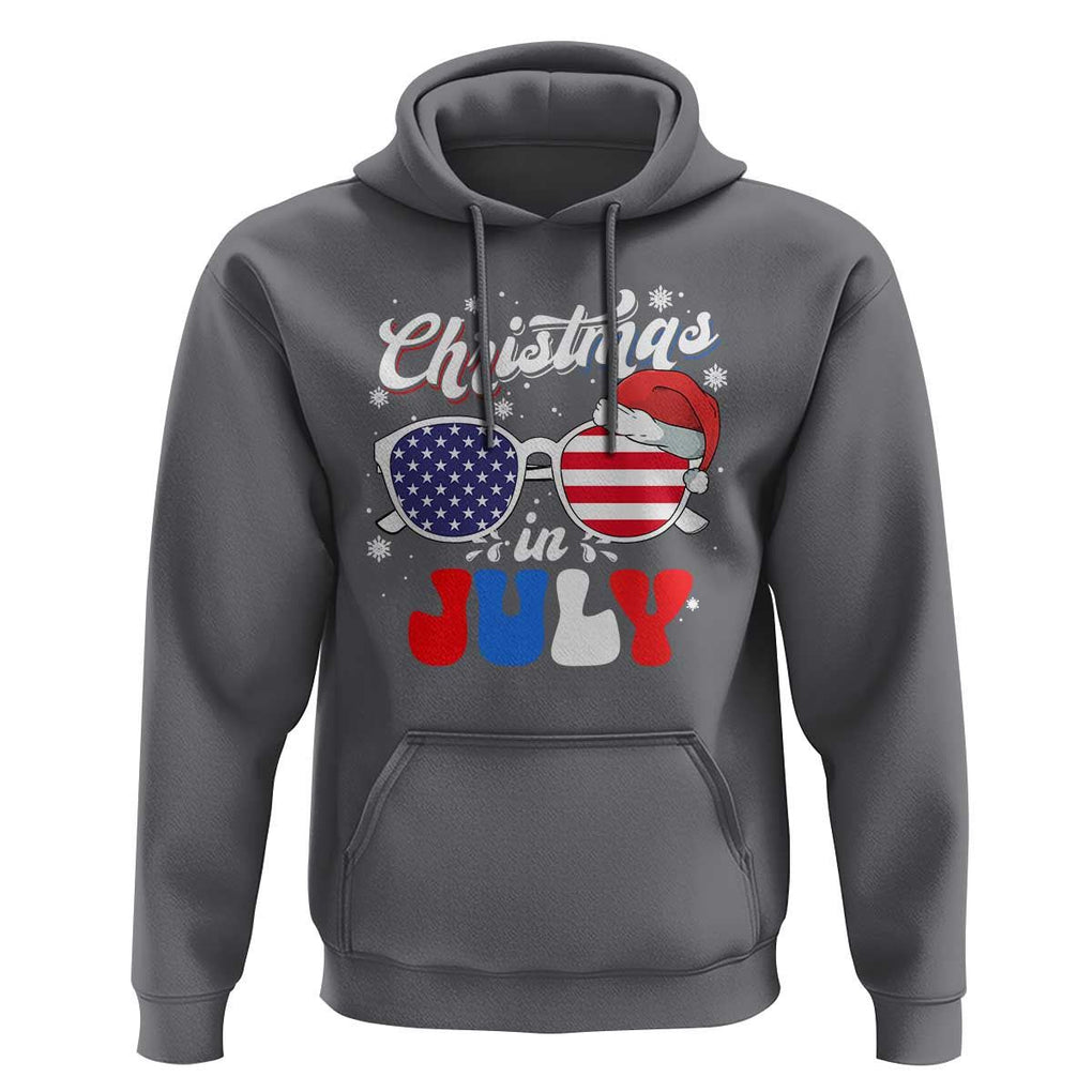 Christmas In July Hoodie Santa Hat Sunglasses USA Flag 4th Of July Xmas TS11 Charcoal Print Your Wear