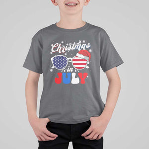 Christmas In July T Shirt For Kid Santa Hat Sunglasses USA Flag 4th Of July Xmas TS11 Charcoal Print Your Wear