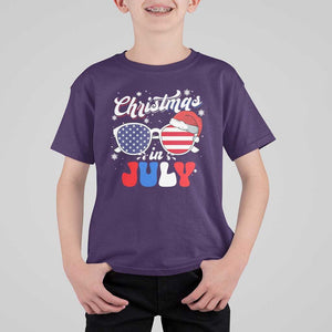 Christmas In July T Shirt For Kid Santa Hat Sunglasses USA Flag 4th Of July Xmas TS11 Purple Print Your Wear