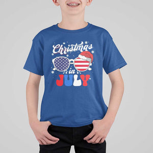 Christmas In July T Shirt For Kid Santa Hat Sunglasses USA Flag 4th Of July Xmas TS11 Royal Blue Print Your Wear
