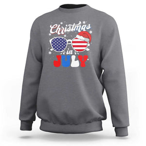 Christmas In July Sweatshirt Santa Hat Sunglasses USA Flag 4th Of July Xmas TS11 Charcoal Print Your Wear