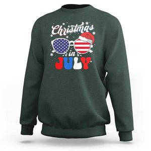 Christmas In July Sweatshirt Santa Hat Sunglasses USA Flag 4th Of July Xmas TS11 Dark Forest Green Print Your Wear
