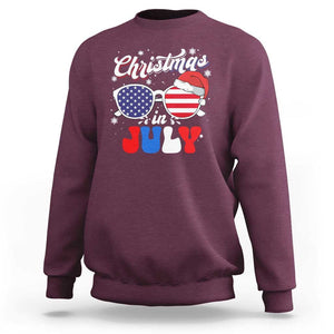 Christmas In July Sweatshirt Santa Hat Sunglasses USA Flag 4th Of July Xmas TS11 Maroon Print Your Wear