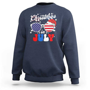 Christmas In July Sweatshirt Santa Hat Sunglasses USA Flag 4th Of July Xmas TS11 Navy Print Your Wear