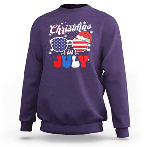 Christmas In July Sweatshirt Santa Hat Sunglasses USA Flag 4th Of July Xmas TS11 Purple Print Your Wear