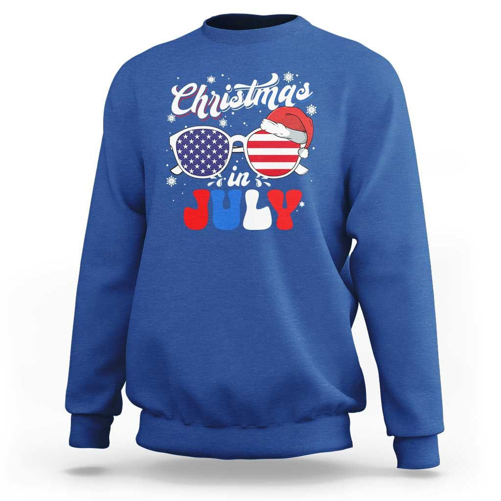 Christmas In July Sweatshirt Santa Hat Sunglasses USA Flag 4th Of July Xmas TS11 Royal Blue Print Your Wear