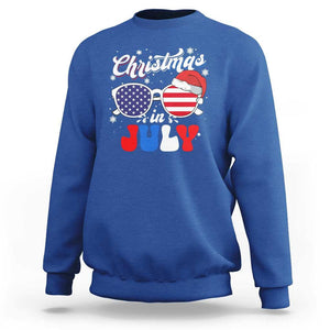 Christmas In July Sweatshirt Santa Hat Sunglasses USA Flag 4th Of July Xmas TS11 Royal Blue Print Your Wear