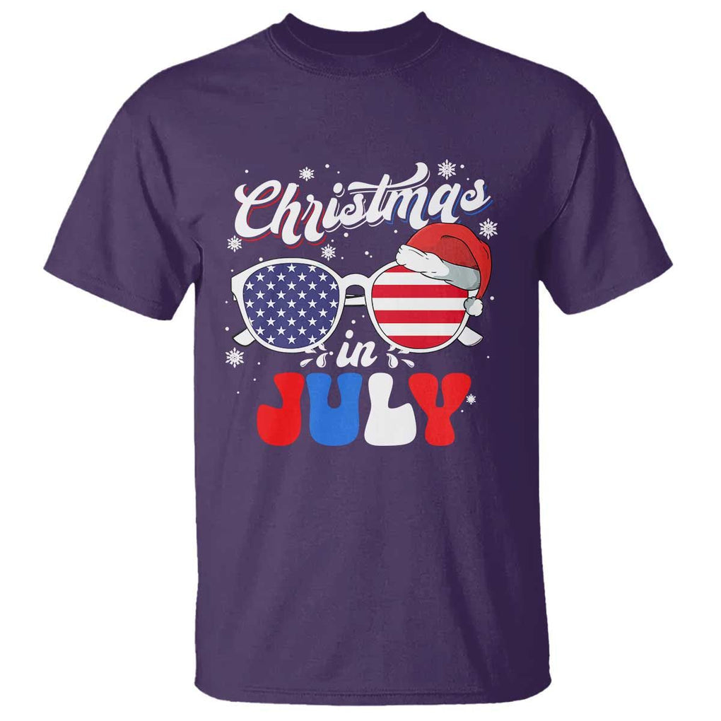Christmas In July T Shirt Santa Hat Sunglasses USA Flag 4th Of July Xmas TS11 Purple Print Your Wear
