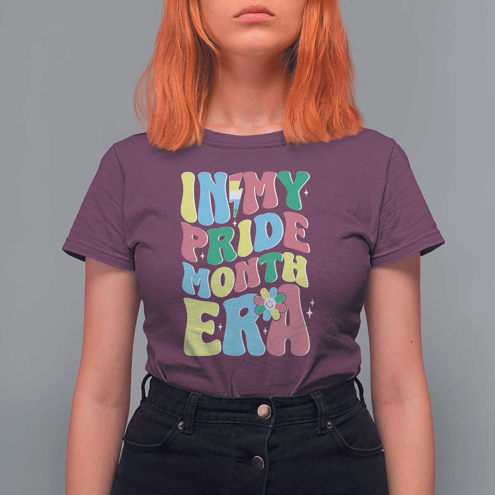 Disability Pride Month T Shirt For Women In My Pride Month Era Retro Groovy Flower TS11 Maroon Print Your Wear