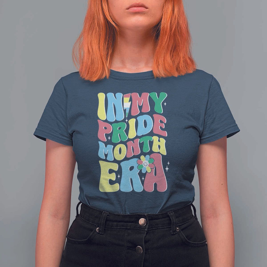 Disability Pride Month T Shirt For Women In My Pride Month Era Retro Groovy Flower TS11 Navy Print Your Wear