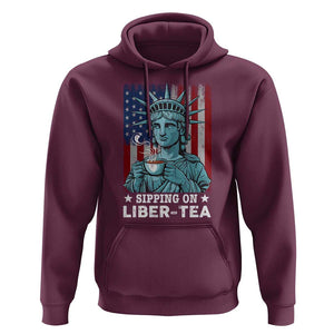 Funny 4th Of July Hoodie Sippin On Liber Tea Liberty USA Flag TS11 Maroon Print Your Wear