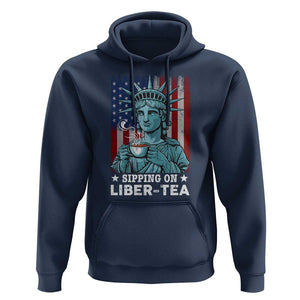 Funny 4th Of July Hoodie Sippin On Liber Tea Liberty USA Flag TS11 Navy Print Your Wear