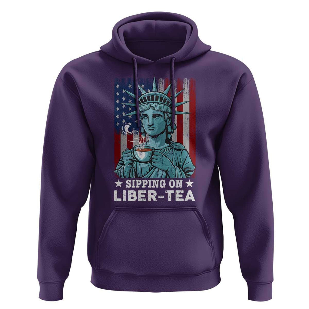 Funny 4th Of July Hoodie Sippin On Liber Tea Liberty USA Flag TS11 Purple Print Your Wear
