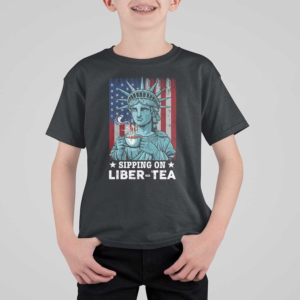 Funny 4th Of July T Shirt For Kid Sippin On Liber Tea Liberty USA Flag TS11 Black Print Your Wear