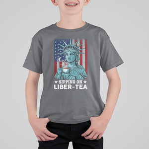 Funny 4th Of July T Shirt For Kid Sippin On Liber Tea Liberty USA Flag TS11 Charcoal Print Your Wear