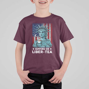 Funny 4th Of July T Shirt For Kid Sippin On Liber Tea Liberty USA Flag TS11 Maroon Print Your Wear