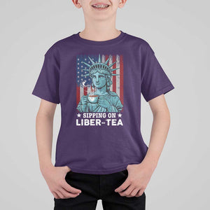 Funny 4th Of July T Shirt For Kid Sippin On Liber Tea Liberty USA Flag TS11 Purple Print Your Wear