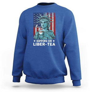 Funny 4th Of July Sweatshirt Sippin On Liber Tea Liberty USA Flag TS11 Royal Blue Print Your Wear