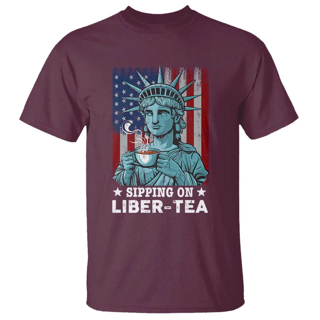 Funny 4th Of July T Shirt Sippin On Liber Tea Liberty USA Flag TS11 Maroon Print Your Wear