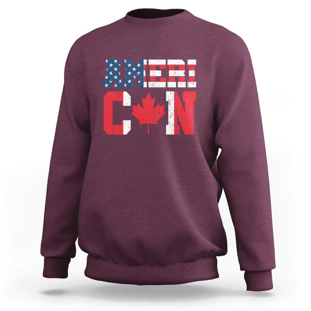 Half American Half Canadian Sweatshirt America Canada Patriotic Flag TS11 Maroon Print Your Wear