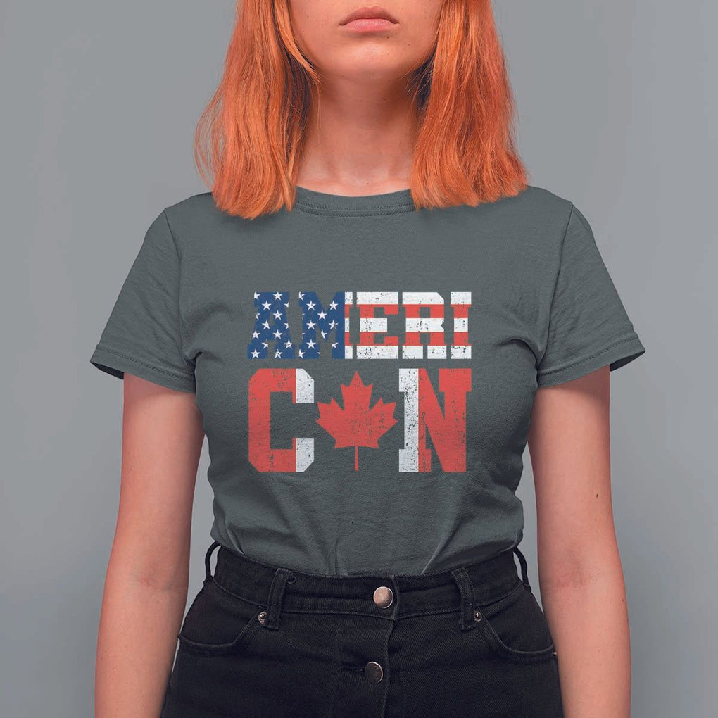 Half American Half Canadian T Shirt For Women America Canada Patriotic Flag TS11 Dark Heather Print Your Wear