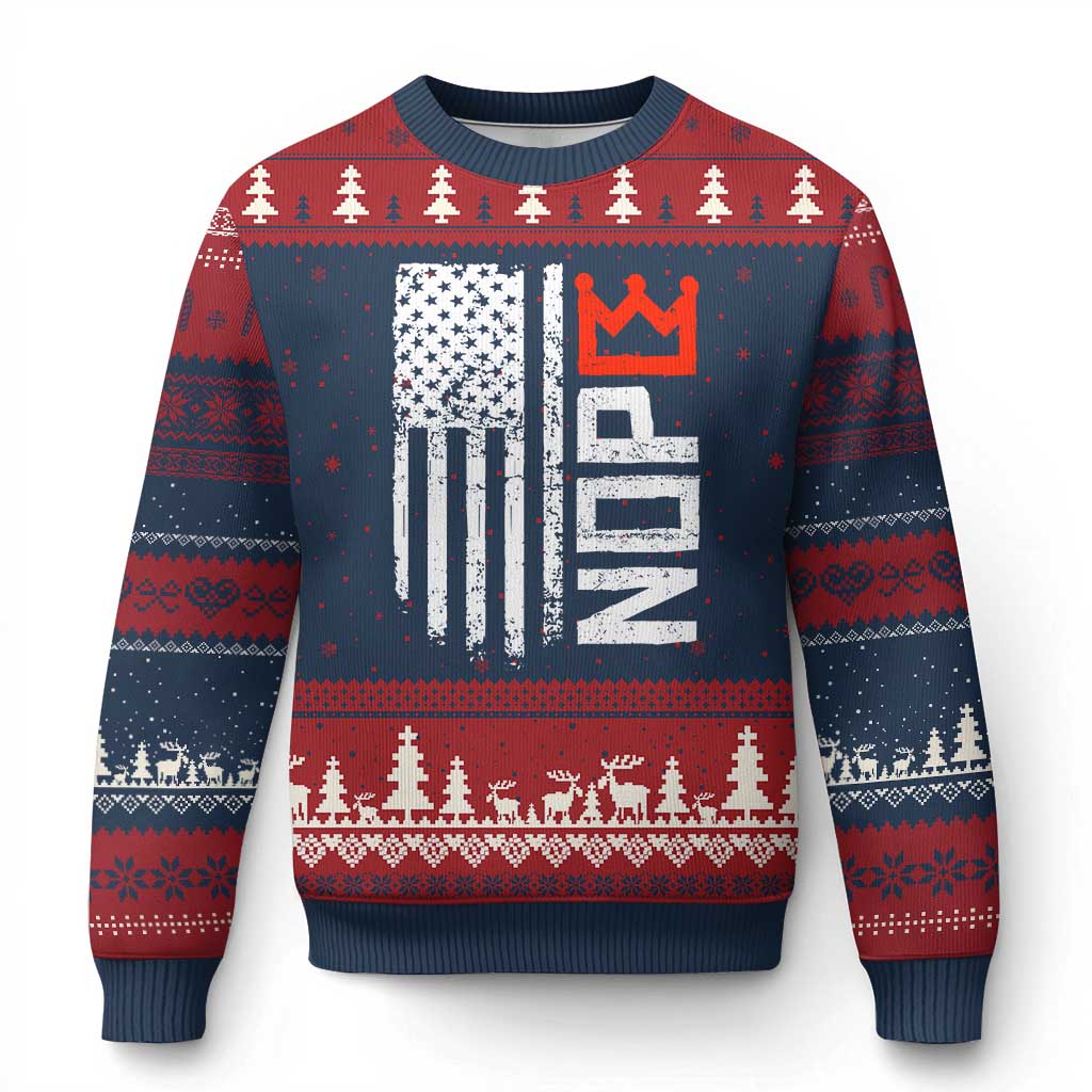 Funny Nope No Kings Vintage American Flag Ugly Christmas Sweater TS11 Navy Red Print Your Wear