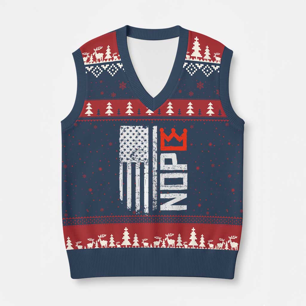 Funny Nope No Kings Vintage American Flag V-Neck Knit Sweater Vest TS11 Navy Red Print Your Wear