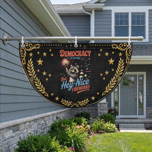 Funny Democracy Is Dying But Hey Nice Fireworks Patriotic Fan Flag Racoon 4th Of July