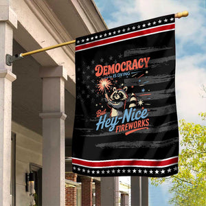 Funny Democracy Is Dying But Hey Nice Fireworks Garden Flag Racoon 4th Of July TS11 Distressed Black Red Print Your Wear