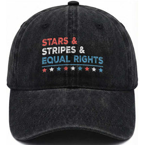 Stars Stripes And Equal Rights Washed Cotton Baseball Cap 4th Of July Women's Rights TS11 Washed Cap Universal Fit Black Print Your Wear