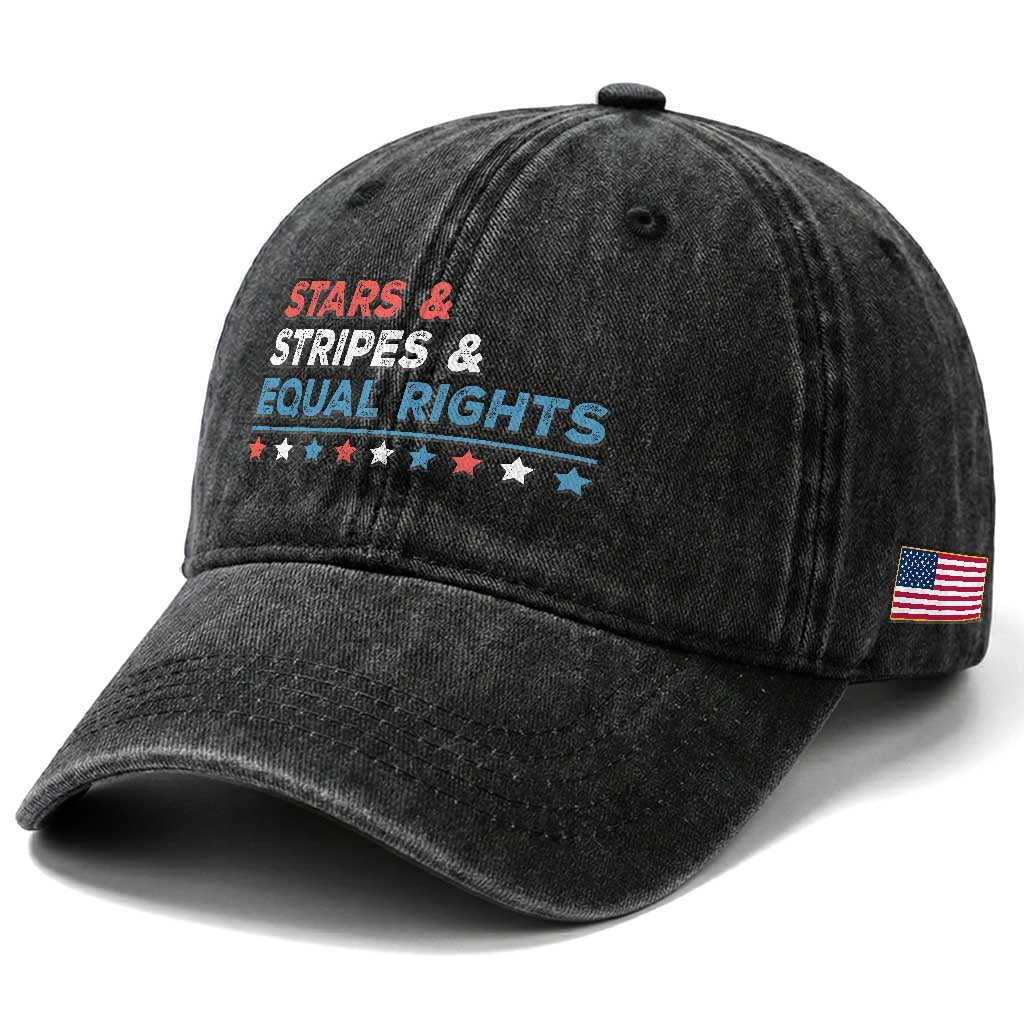 Stars Stripes And Equal Rights Washed Cotton Baseball Cap 4th Of July Women's Rights TS11 Print Your Wear