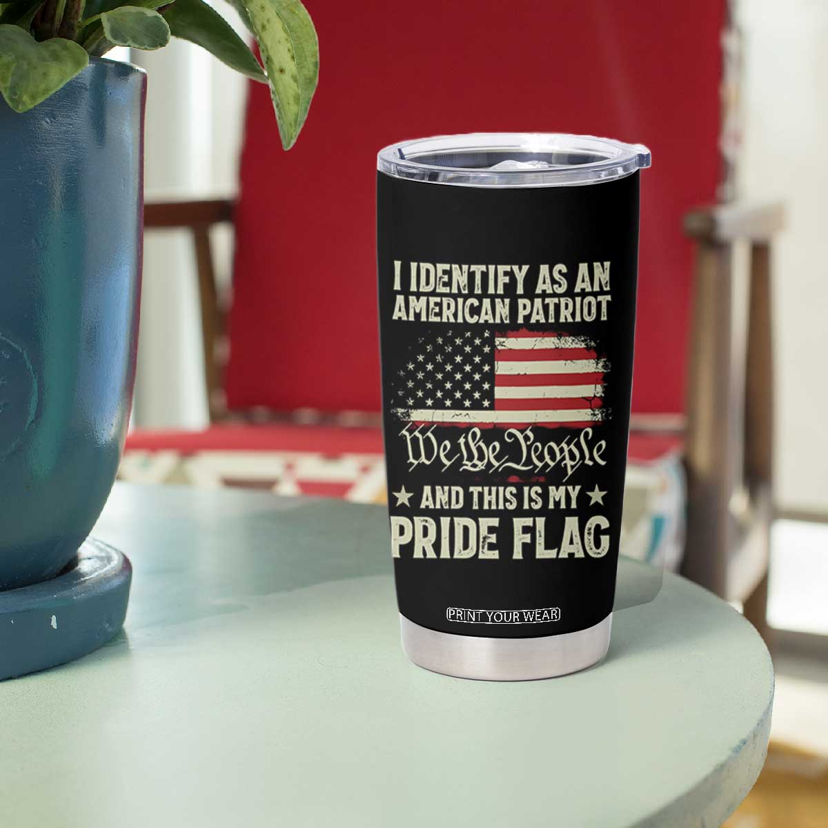 Funny I Identify As An American Patriot And This Is My Pride Flag Tumbler Cup TS11 Print Your Wear