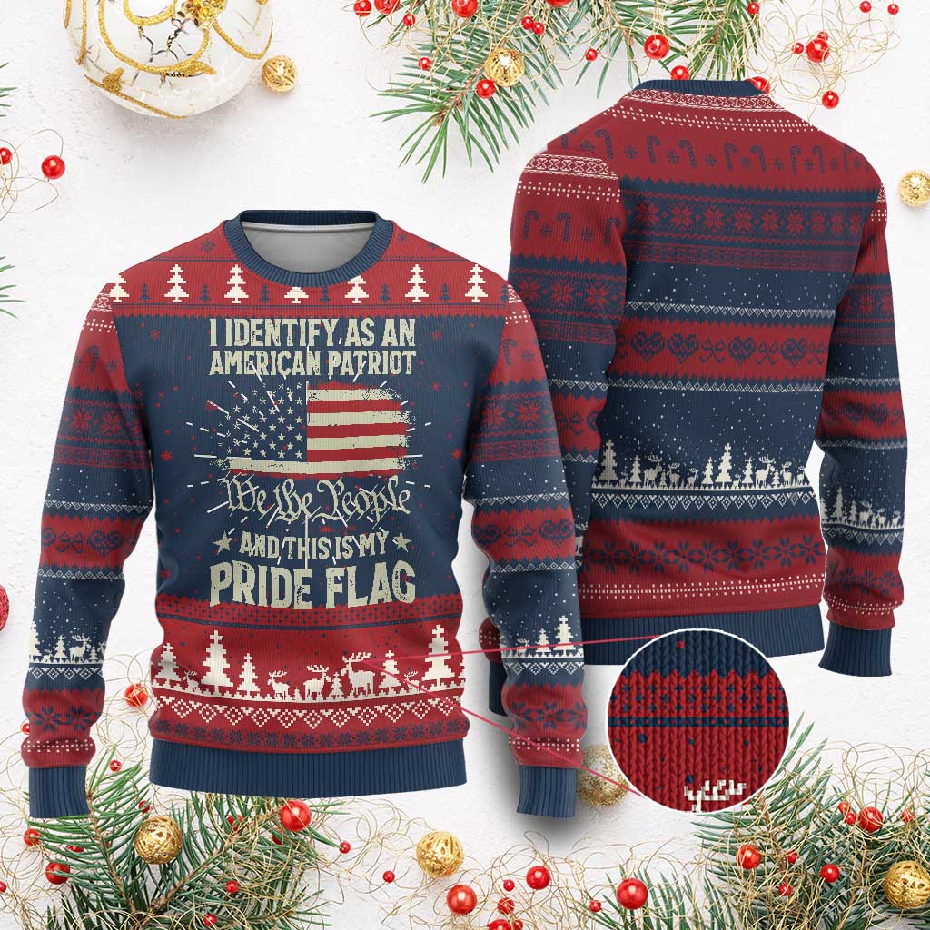 Funny I Identify As An American Patriot And This Is My Pride Flag Knit Sweatshirt TS11 Burgundy Print Your Wear
