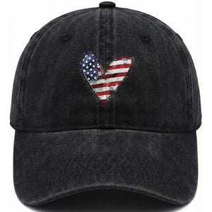 4th of July American Flag Heart USA Patriotic Washed Cotton Baseball Cap TS11 Washed Cap Universal Fit Black Print Your Wear