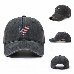 4th of July American Flag Heart USA Patriotic Washed Cotton Baseball Cap TS11 Washed Cap Universal Fit Dark Gray Print Your Wear