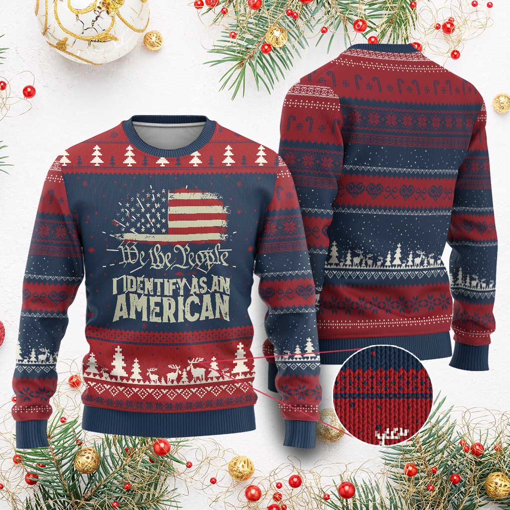 Funny I Identify As An American Knit Sweatshirt 4th Of July American Flag TS11 Burgundy Print Your Wear
