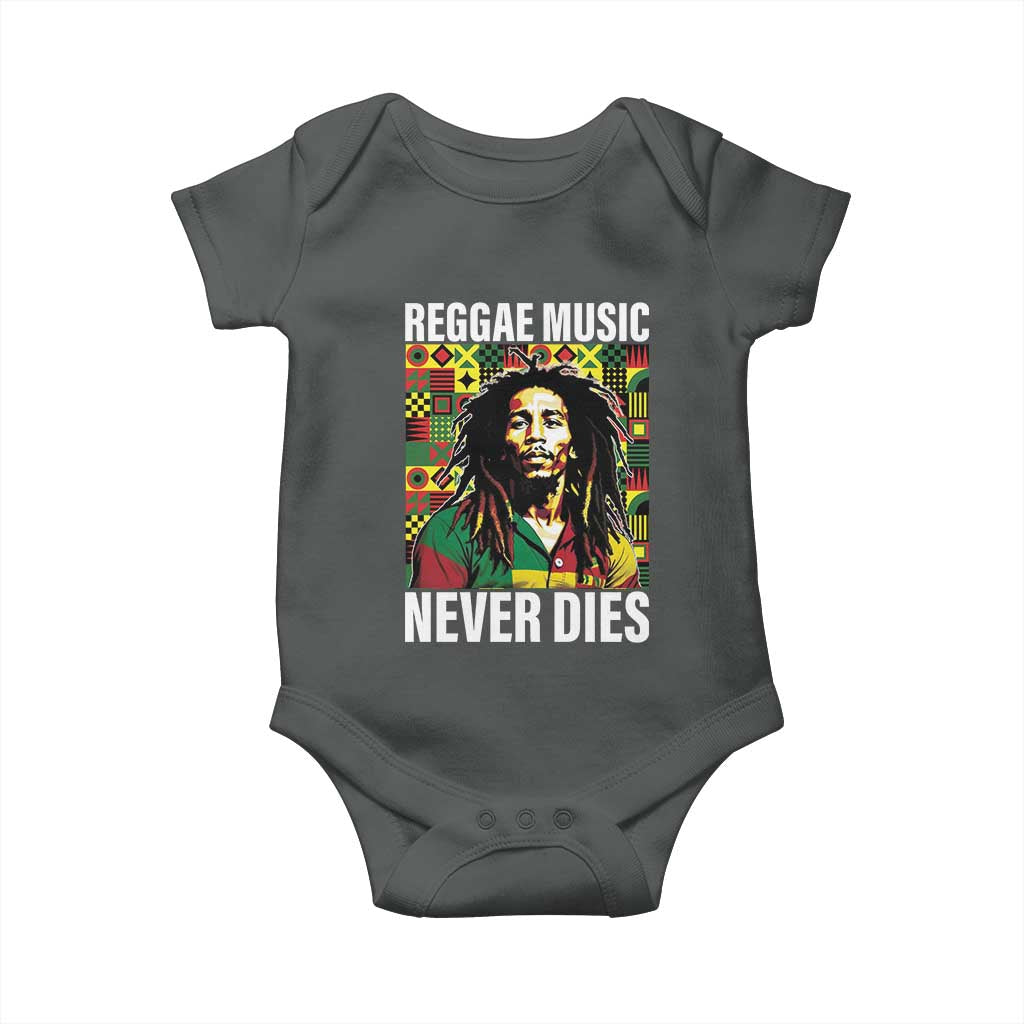 Legend Bob Baby Onesie Reggae Music Never Dies Rasta TS11 Dark Heather Print Your Wear