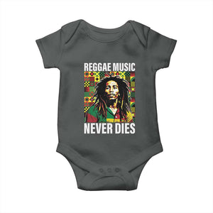 Legend Bob Baby Onesie Reggae Music Never Dies Rasta TS11 Dark Heather Print Your Wear