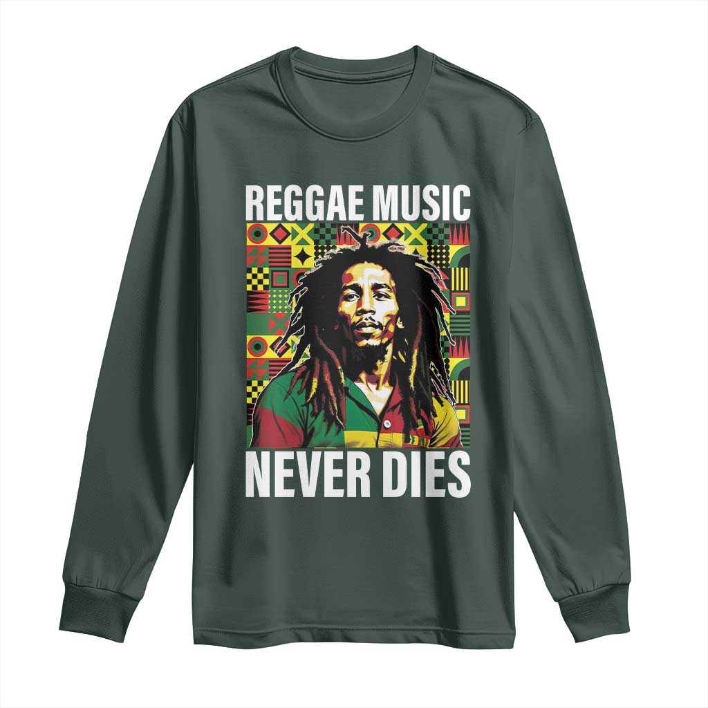 Legend Bob Long Sleeve Shirt Reggae Music Never Dies Rasta TS11 Dark Forest Green Print Your Wear