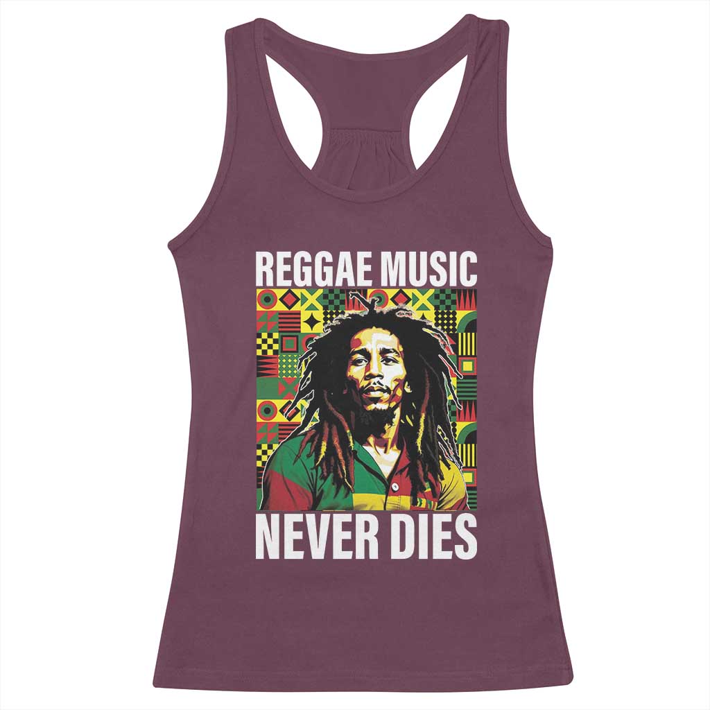 Legend Bob Racerback Tank Top Reggae Music Never Dies Rasta TS11 Maroon Print Your Wear
