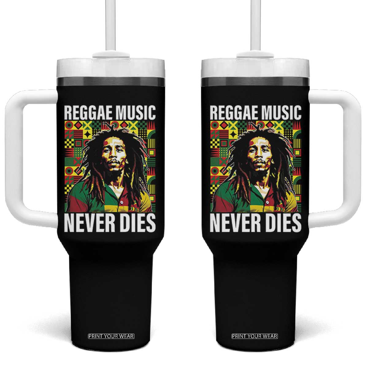 Legend Bob Tumbler With Handle Reggae Music Never Dies Rasta TS11 One Size: 40 oz Black Print Your Wear