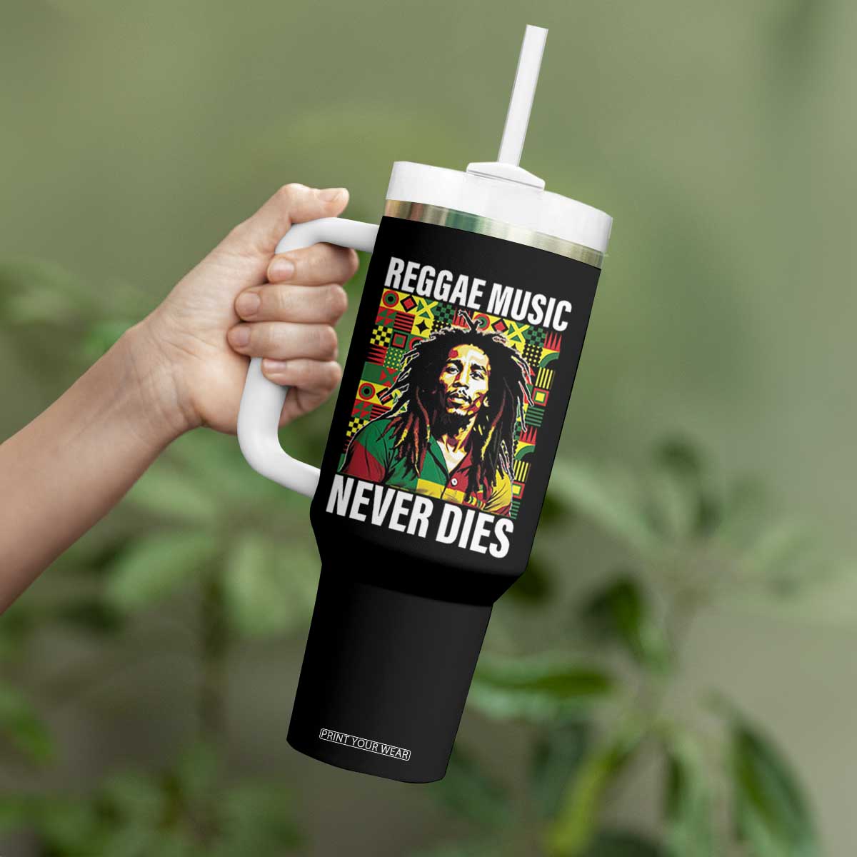 Legend Bob Tumbler With Handle Reggae Music Never Dies Rasta TS11 Print Your Wear