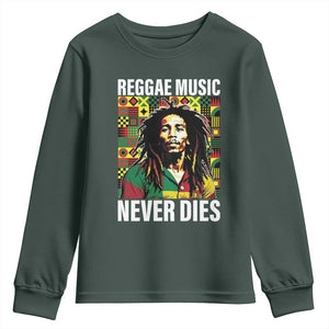 Legend Bob Youth Sweatshirt Reggae Music Never Dies Rasta TS11 Dark Forest Green Print Your Wear