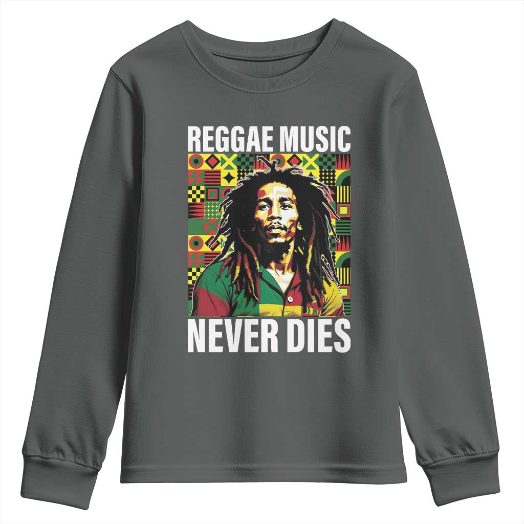 Legend Bob Youth Sweatshirt Reggae Music Never Dies Rasta TS11 Dark Heather Print Your Wear