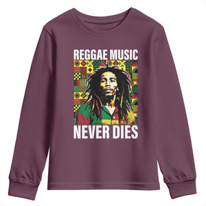 Legend Bob Youth Sweatshirt Reggae Music Never Dies Rasta TS11 Maroon Print Your Wear