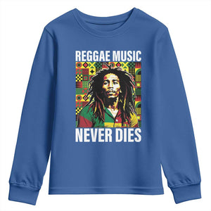 Legend Bob Youth Sweatshirt Reggae Music Never Dies Rasta TS11 Royal Blue Print Your Wear