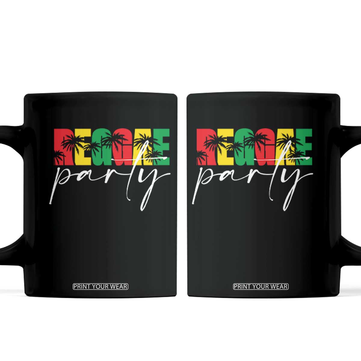 Reggae Party Coffee Mug Rastafari Jamaican Palm Tree Music TS11 Black Print Your Wear