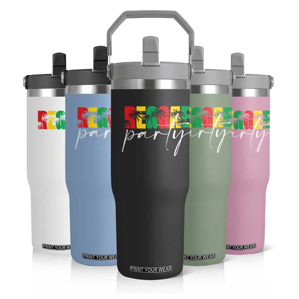 Reggae Party Flip Straw Tumbler Rastafari Jamaican Palm Tree Music TS11 Print Your Wear