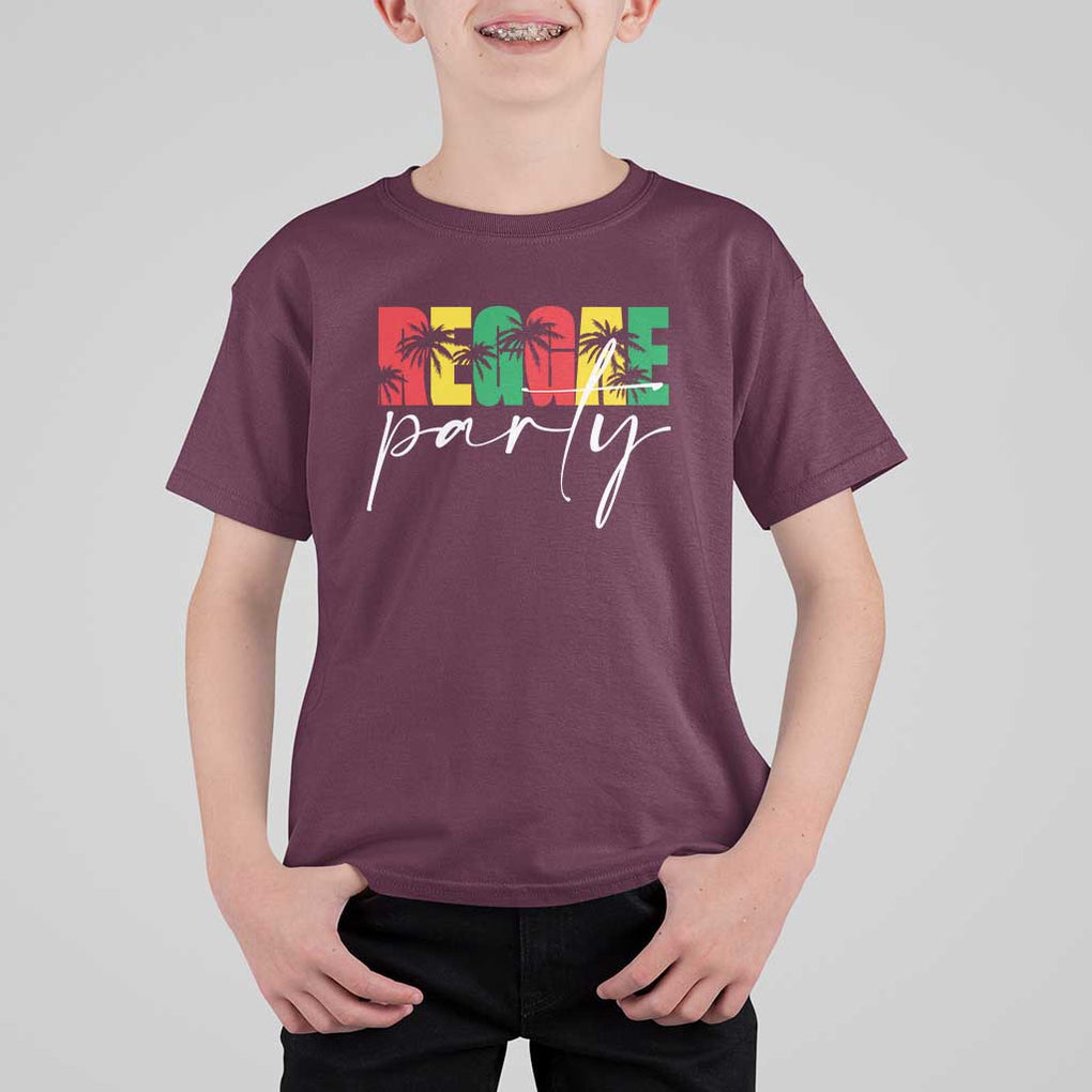 Reggae Party T Shirt For Kid Rastafari Jamaican Palm Tree Music TS11 Maroon Print Your Wear