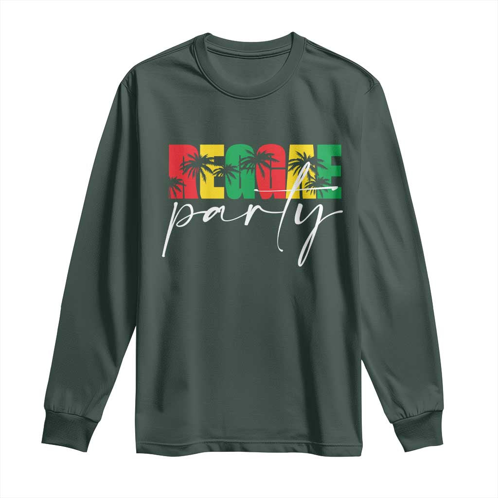 Reggae Party Long Sleeve Shirt Rastafari Jamaican Palm Tree Music TS11 Dark Forest Green Print Your Wear